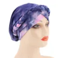 Purple pink tie-dye braided headwrap for women, soft milk silk turban hat for daily wear and sleep. - M (56-58cm) / Tie-Dye Navy Pink