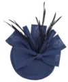 Donkerblauwe Fascinator Hoed met Veren Elegante Mesh Cocktail Feest Bruiloft Hoofdtooi - Marineblauw