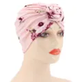 Gorro turbante floral rosa para mujeres, elegante tocado envolvente para uso diario cómodo. - M (56-58cm) / Floral Rosa
