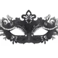 Black metal masquerade mask with sparkling rhinestones for Halloween party and carnival events. - Butterfly Design / Black
