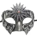 Heren masker bal vintage romeins Halloween kostuum zilver metalliek retro half gezicht. - Zonnegod Antiek Zilver