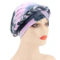 Women tie-dye braided turban hat stylish milk silk headwrap chemo cap accessory - M (56-58cm) / Grey Pink Tie-Dye