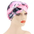 Pink tie-dye braided turban hat for women, stylish milk silk head wrap for daily wear. - M (56-58cm) / Tie-Dye Black Pink
