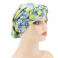 Blue lemon print turban head wrap with braided detail, stylish women hair accessory. - M (56-58cm) / Blue Lemon