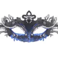 Schwarze und blaue Metall Maske für Maskenball mit funkelnden Strasssteinen für Party. - Schmetterlings-Design / Blau