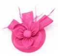 Fascinator sombrero pluma malla fucsia mujer boda fiesta cóctel accesorio pelo - Ajustable / Rosa rojo