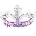 Elegant purple silver masquerade mask with rhinestones and glitter for parties and events. - Butterfly Design / Silver Purple