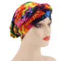 Colorful tie-dye braided turban hat, milk silk elastic headwrap for women and daily wear. - M (56-58cm) / Tie Dye Multi
