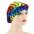 Colorful rainbow printed braided head wrap, stylish milk silk turban hat for women daily wear. - M (56-58cm) / Rainbow Stripes