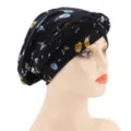 Black butterfly print milk silk braided turban hat for women stylish fashion head wrap - M (56-58cm) / Black Butterfly