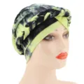 Milk silk printed braided turban head wrap, stylish European style cap for women daily wear. - M (56-58cm) / Tie-Dye Black Yellow