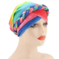 Rainbow braided milk silk turban hat for women, stylish elastic headwrap for daily wear. - M (56-58cm) / Gradient Rainbow