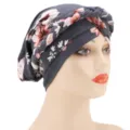 Dark grey floral milk silk braided turban hat, stylish and comfortable head wrap for women. - M (56-58cm) / Grey Pink Floral
