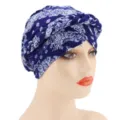 Blue paisley print braided turban milk silk head wrap for women daily fashion comfortable hat - M (56-58cm) / Navy Paisley