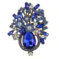 Exquisite blue crystal rhinestone flower basket brooch detail, vintage gold alloy pin. - Blue Style (XZ4472A)