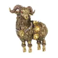 Close-up detail view of the vintage gold alloy ram brooch, beautifully adorned with sparkling rhinestones. - Goat Style (XZ4044) / Antique Gold