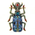 Vintage enamel beetle brooch featuring sparkling colorful rhinestones and gold tone alloy. - XZ4548A Style / Blue