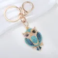 Gouden kristal uil sleutelhanger strass metaal tas bedel schattig dier sleutelring - Blauw (YSK8002A)
