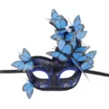 Detaillierte Ansicht der blauen Schmetterlings-Maskerade-Maske für Partys und Halloween. - Schmetterlings-Design / Blau