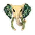 Close-up detail of vintage green enamel rhinestone elephant head brooch luxury accessory. - Green Enamel Elephant Head (XZ4561A)
