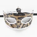 Pailletten Maskerade Maske für Party, glamouröse Leopardenmuster Augenmaske Halloween. - Leopardenmuster mit Weißem Rand