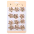 Set di spille con fiori in strass su supporto in cartone, accessori in cristallo per abbigliamento. - Fiore a Sei Petali(XZ4493A) / Confezione da 12 / Oro