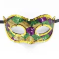 Maschera in paillettes per feste carnevale Halloween verde viola oro arlecchino - Stile A Quadretti Carnevale / Verde Viola Oro Multicolore