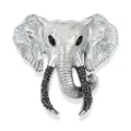Elephant head brooch detail shot, showing white enamel finish and shimmering black rhinestones. - White Enamel Elephant Head (XZ4561B)