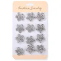Set di spille con fiori in strass su cartellina, eleganti spilli in lega scintillante per abbigliamento. - Fiore a Cinque Petali(XZ4493B) / Confezione da 12 / Argento