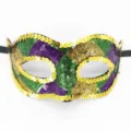Maschera carnevale paillettes dettaglio, fantasia arlecchino oro verde viola festa. - Stile a Scacchi di Carnevale / 5cm / Oro Verde Viola