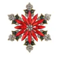 Weihnachten Schneeflocke Strass Brosche Vintage Gold Legierung rot Kristall Pullover Schmuck Detail. - Rot