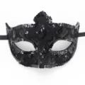 Schwarze Pailletten-Spitzen-Maske Detailansicht, ideal für Halloween-Partys und Kostümbälle. - Kariert 1 Schwarz