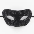 Schwarze Pailletten Maske Detail, Glitzer Augenmaske fuer Halloween Party und Cosplay Events. - Kariert Schwarz