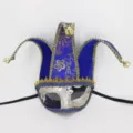 Máscara de bufón de terciopelo con cascabeles dorados para fiesta de disfraces de Halloween. - Azul Oro