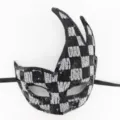 Schwarze weiße Pailletten Maske Karneval Party Flamme Horn Kostüm Zubehör Maskerade - Schwarz und Weiß Gitter