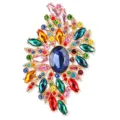 Wunderschöne große Legierung Strass Glas Brosche Damen elegante bunte Kristall Blumen Corsage - Blumen-Blatt-Bouquet-Stil (XZ4006A) / Mehrfarbig