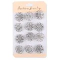 Silberne Strass Blumen Brosche Nadeln Set auf Karte, elegante Accessoires für Damen. - 12 Stück/Packung / Silber