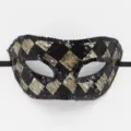 Schwarze und goldene Pailletten Maskerade Maske für Kostümparty und Festival Augenmaske. - Kariert Schwarz Gold