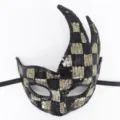 Schwarze goldene Pailletten Maske Flammenhorn Karneval Party Halloween Kostüm Requisite - Schwarz und Gold Gitter
