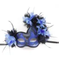 Blauw zwarte masker bal detail, bloem veer kostuum accessoire voor Halloween feest. - Vier Bloemen Zwaan / Blauw