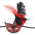 Máscara de carnaval con plumas rojas y negras, antifaz sexy para fiesta y Halloween. - Estilo Cisne / Rojo