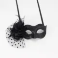 Black masquerade eye mask with flower and polka dot mesh veil - Polka Dot Mesh + Flower Arc Beauty Style (20250303mj005) / Black