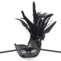 Zwarte maskerbal masker detail veer glitter feest oogmasker elegante kostuum accessoire - Kralenveer Hart Zwart