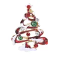 Nahaufnahme der Weihnachtsbaum Brosche mit Emaille, Strasssteinen und festlichen Farben. - Roter Weihnachtsbaum