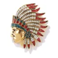 Détail de broche strass vintage pour homme, avec un motif de chef classique et des pierres colorées. - Chef Indien Or Antique (xz4847A)