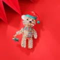 Close-up detail view of the fashion Christmas crystal bear brooch with sparkling rhinestones. - xz4889 Christmas Teddy Bear