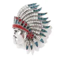 Broche épingle chef indien strass vintage pour homme costume mode bijoux rétro chic. - Chef Indien Argent Antique (xz4847B)