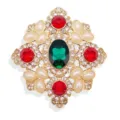 Vintage baroque rhinestone brooch with emerald green and red gems, elegant suit accessory. - Palatial Vintage Emerald Brooch (xz4353)