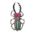 Vintage rhinestone beetle brooch pin, silver-toned alloy crystal insect lapel jewelry. - xz4663A Multicolor