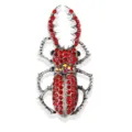 Close-up detail of the vintage stag beetle brooch featuring red rhinestones and silver alloy. - xz4663C Bright Red